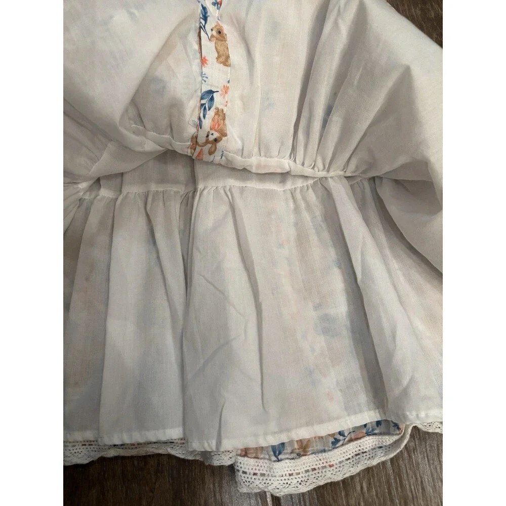 Girls Easter Bunny Dress Size 7‎ Cynthia Rowley Puff Sleeves Peach & White EUC